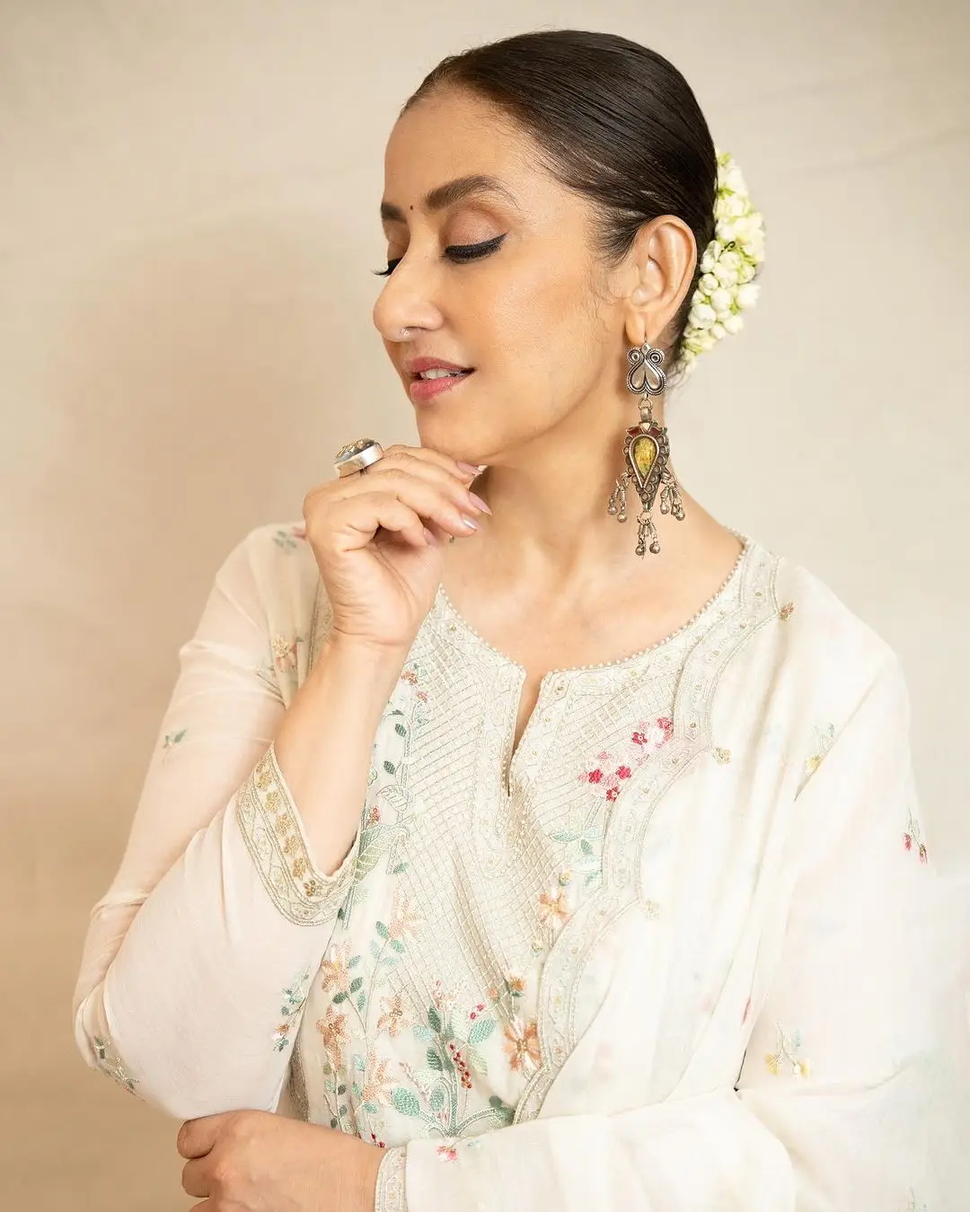 Bollywood Actress Manisha Koirala Stills in White Dress